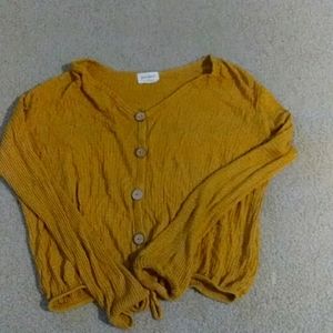 Large Yellow Long Sleeve Crop Free Kisses Sweater with Wooden Buttons